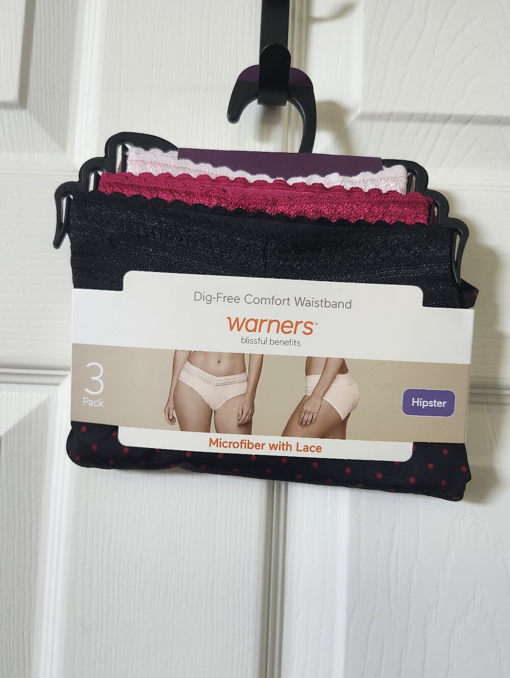 Warner's 3-Pack Hipster Panties - Black, Hot Pink, Light Pink